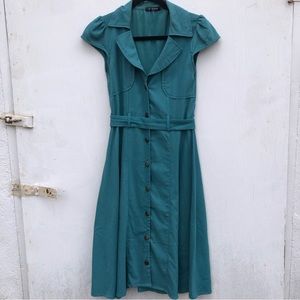 Turquoise vintage button down dress